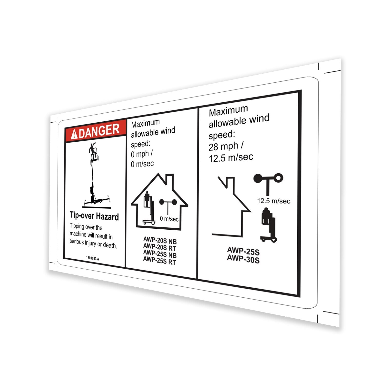 Genie Part # 1301033GT – Decal, Danger, 60" Outrigger Reach, Outdoor
