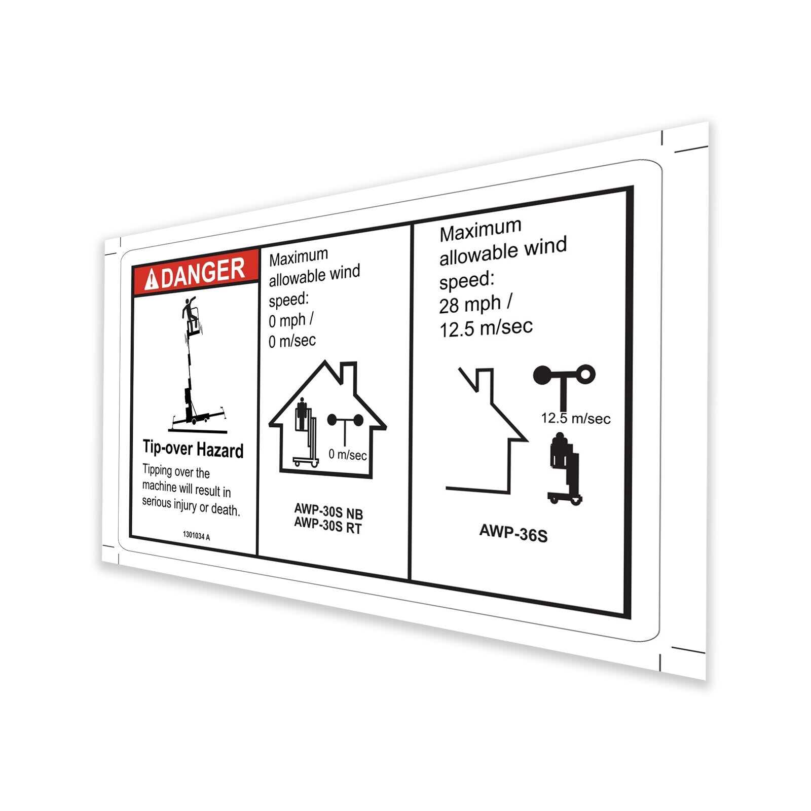 Genie Part # 1301034GT – Decal, Danger, 75" Outrigger Reach, Outdoor