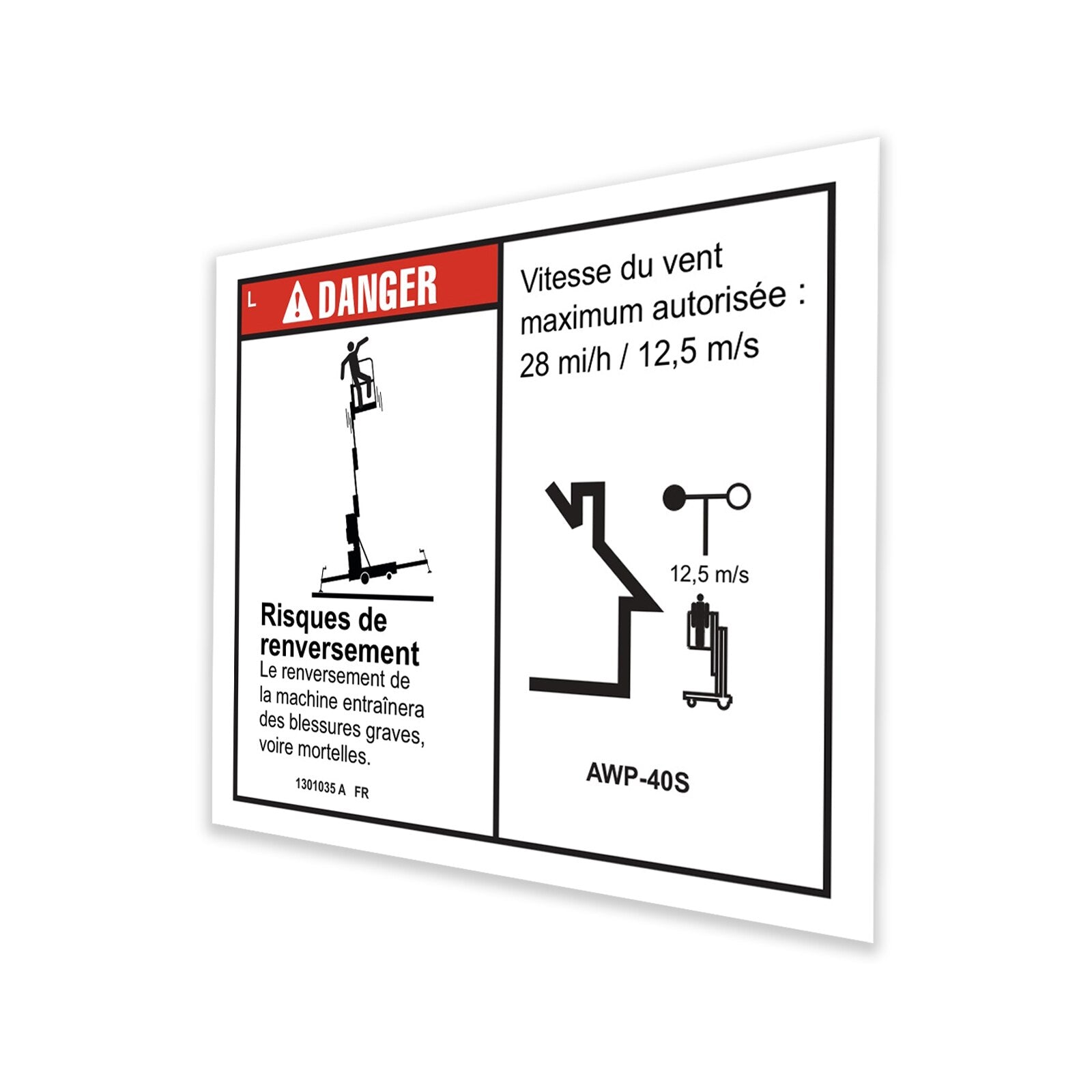 Genie Part # 1301035FRGT – Decal, Danger, 85" Outrigger Reach, Outdoor