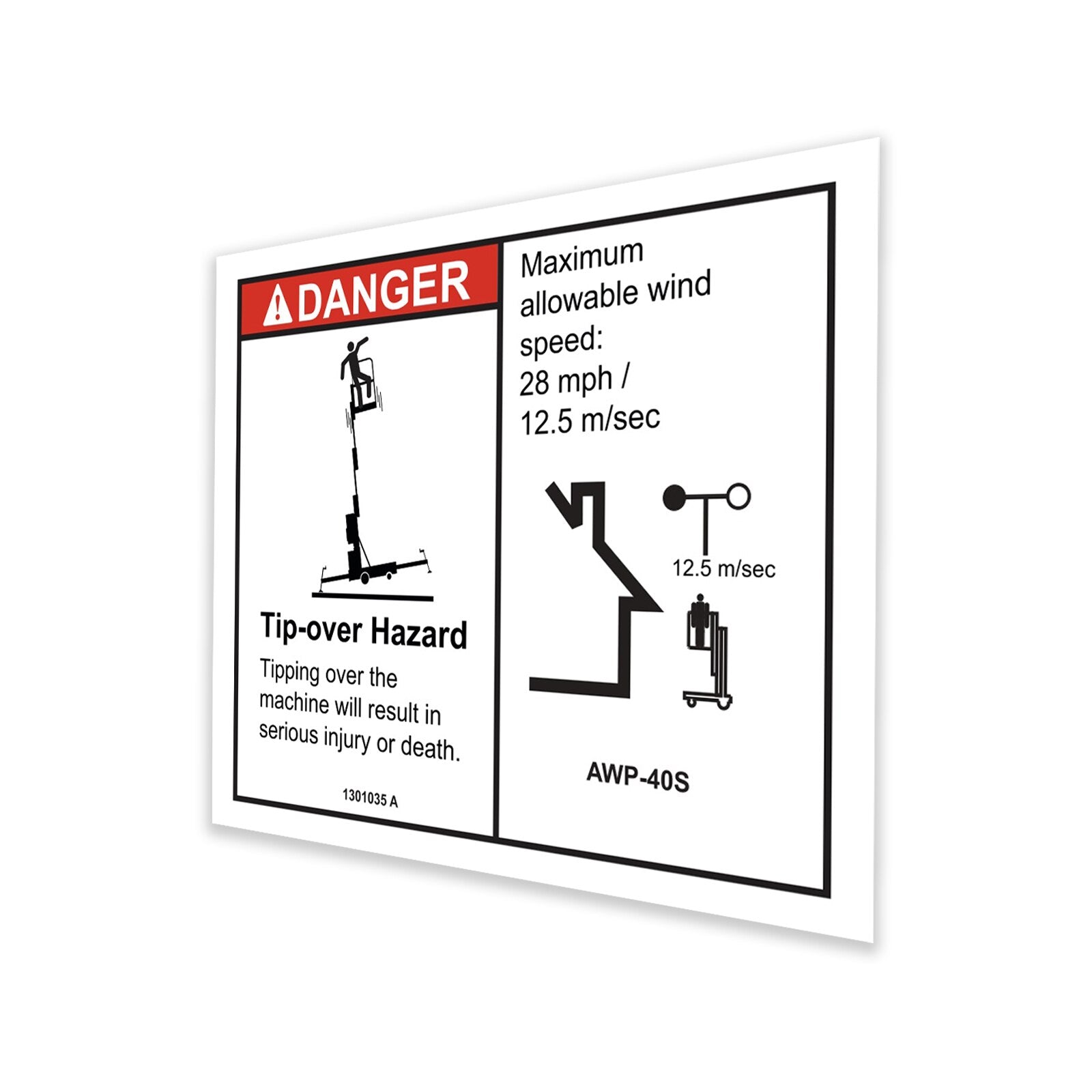 Genie Part # 1301035GT – Decal, Danger, 85" Outrigger Reach, Outdoor