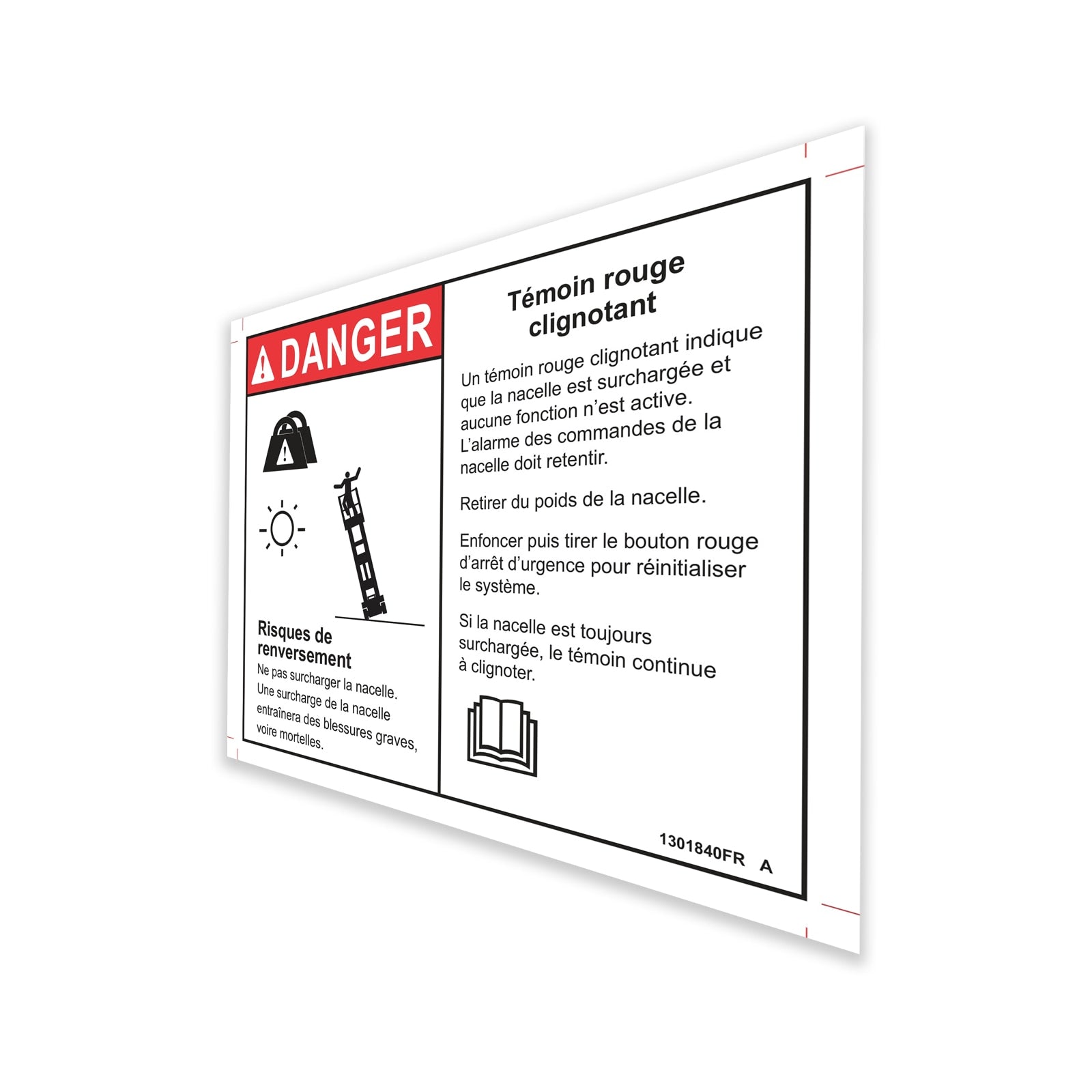 Genie Part # 1301840FRGT – Decal, Danger, Overload