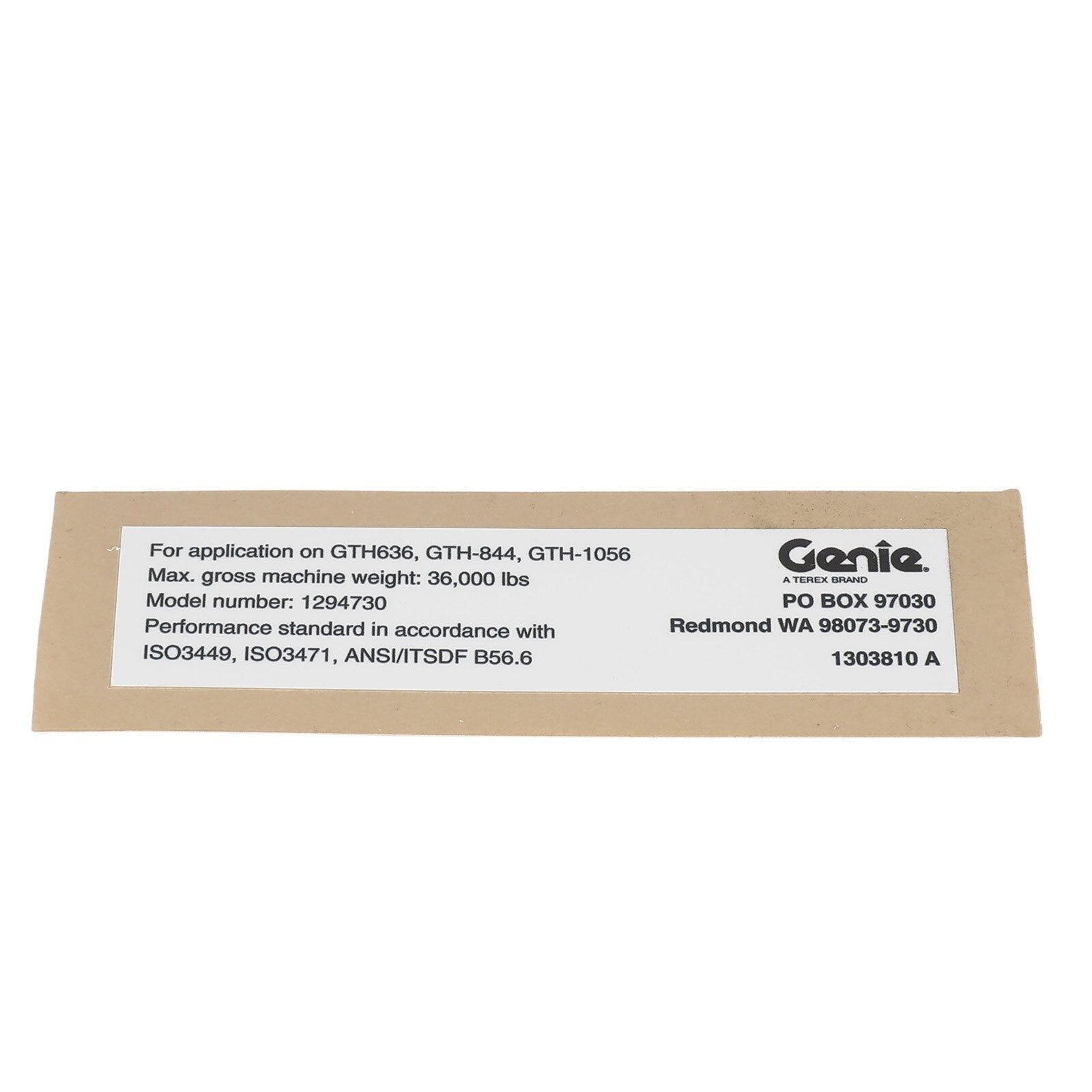 Genie Part # 1303810GT – Decal, Label, FOPS/ROPS