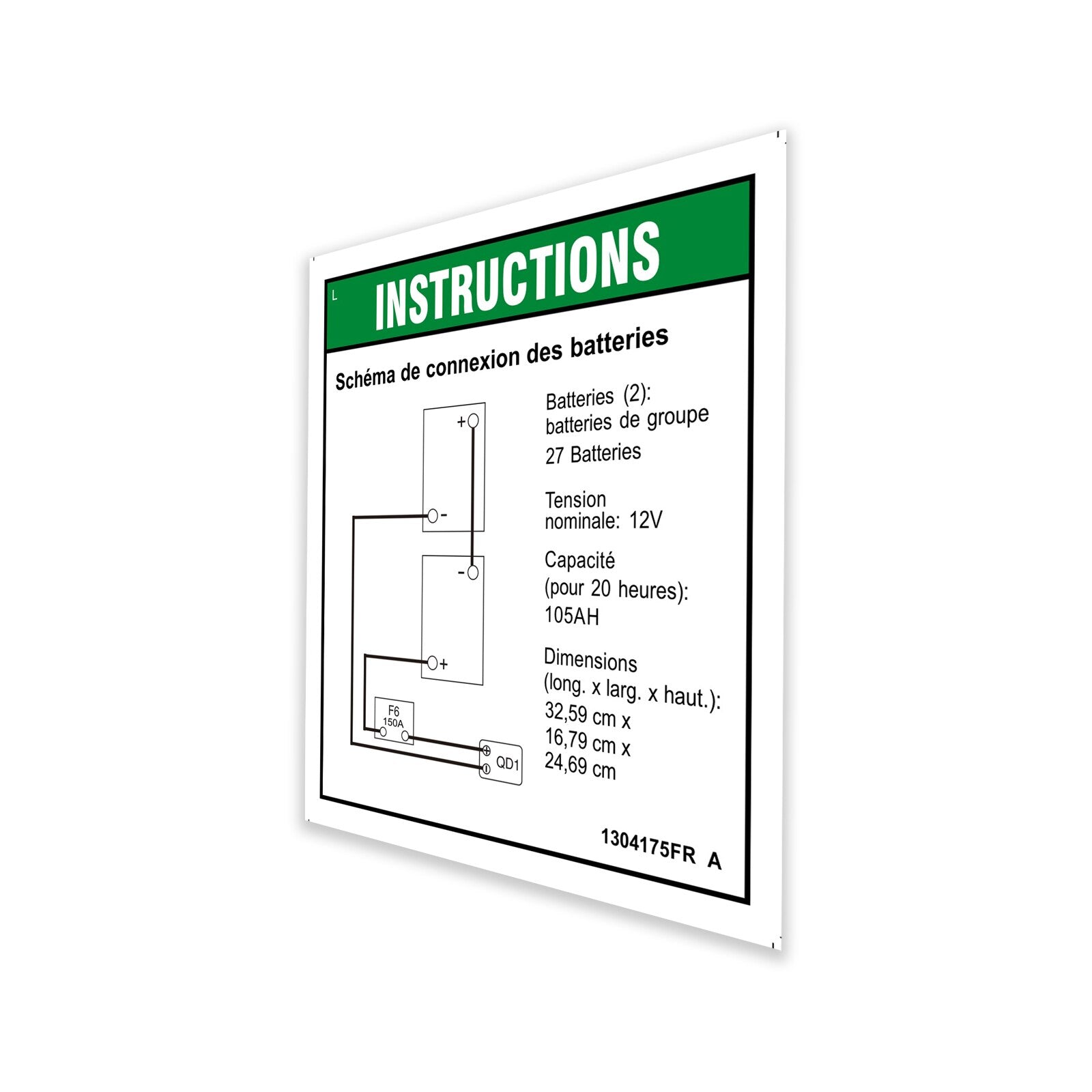 Genie Part # 1304175FRGT – Decal, Instruct, Battery Connect