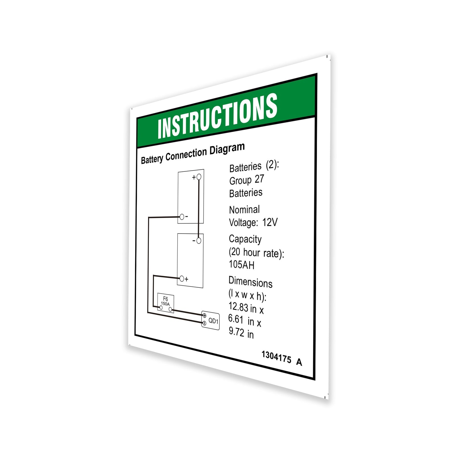 Genie Part # 1304175GT – Decal, Instruct, Battery Connect