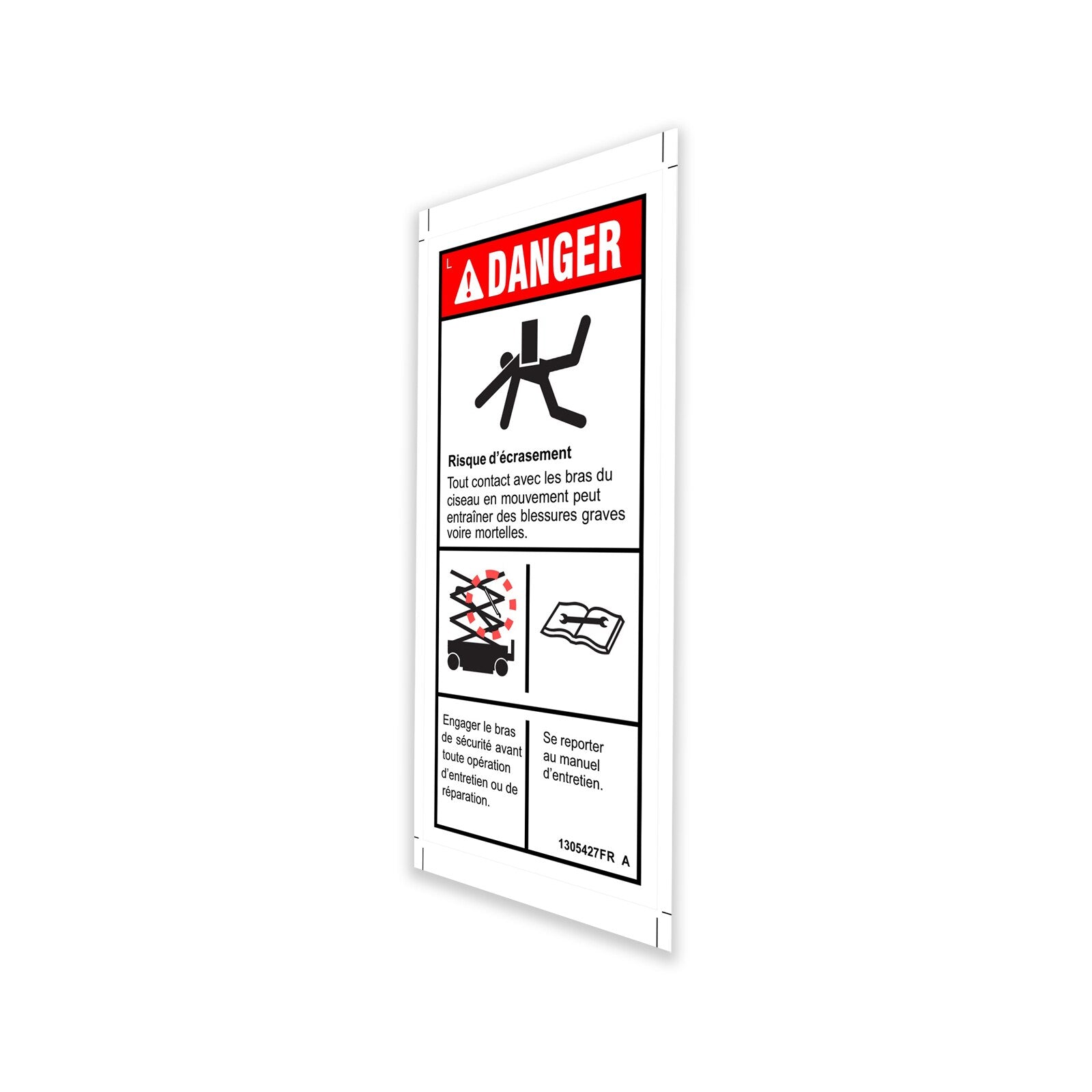Genie Part # 1305427FRGT – Decal,Danger-Use Safety Arm,H