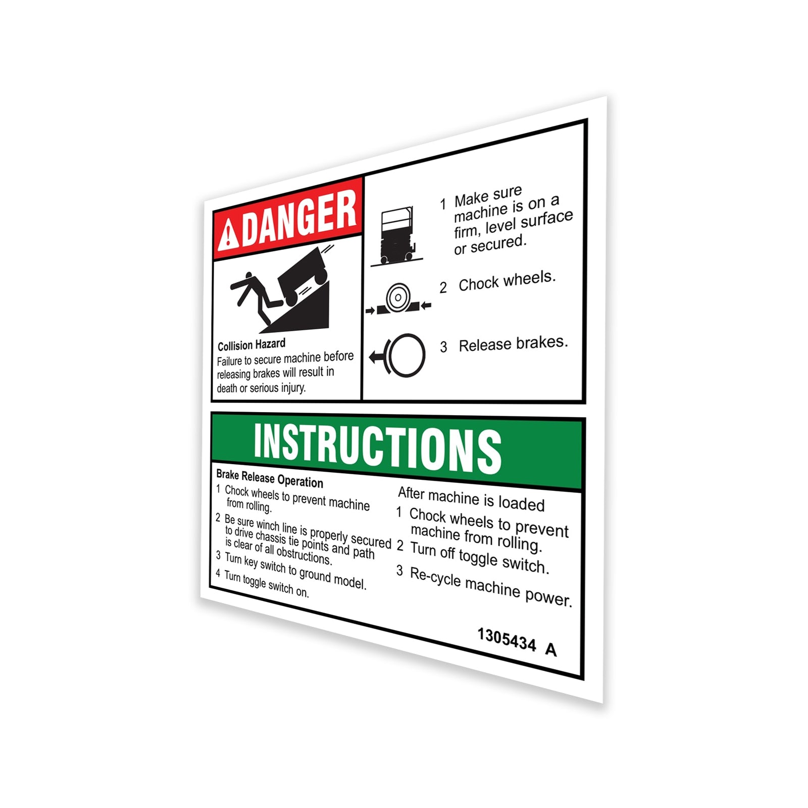 Genie Part # 1305434GT – Decal, Danger, Brake Rel Safety, H