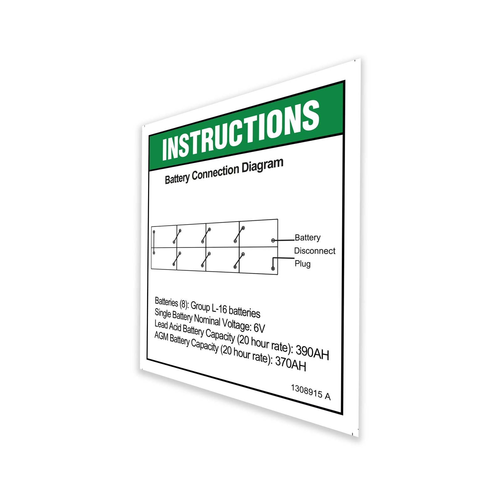 Genie Part # 1308915GT – Decal, Batt Conn Diagram