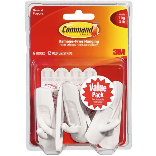 Command™ Medium Utility Hooks Pack of 6 from 3M
