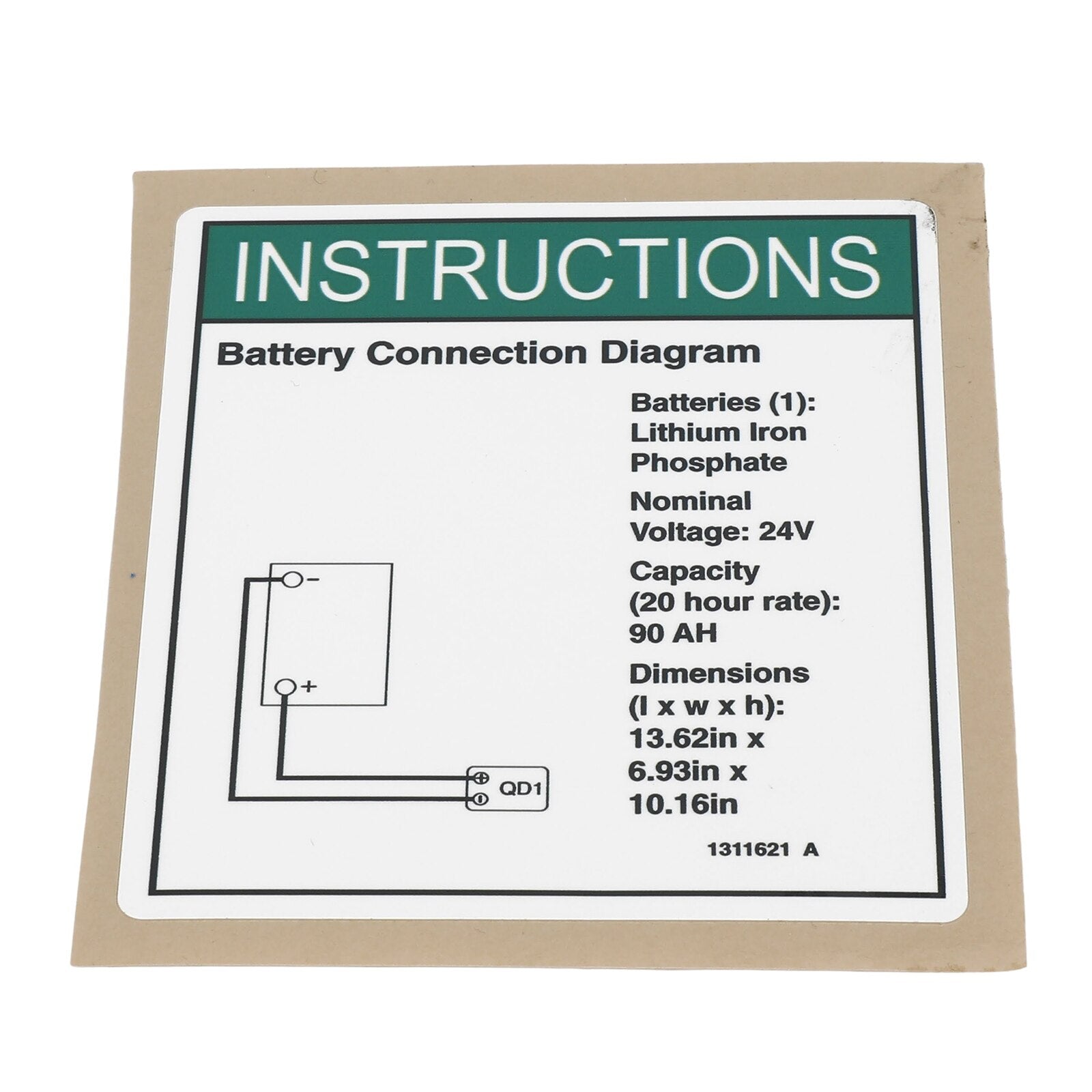 Genie Part # 1311621GT – Decal, Instruct, Battery Connect, Lithium