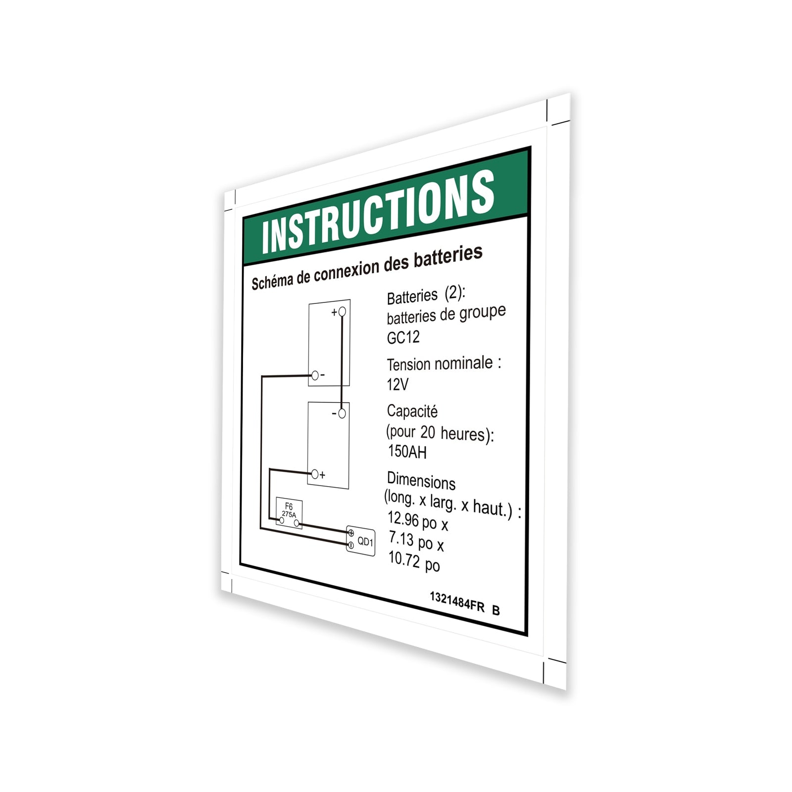 Genie Part # 1321484FRGT – Decal, Instruct, Battery Connect