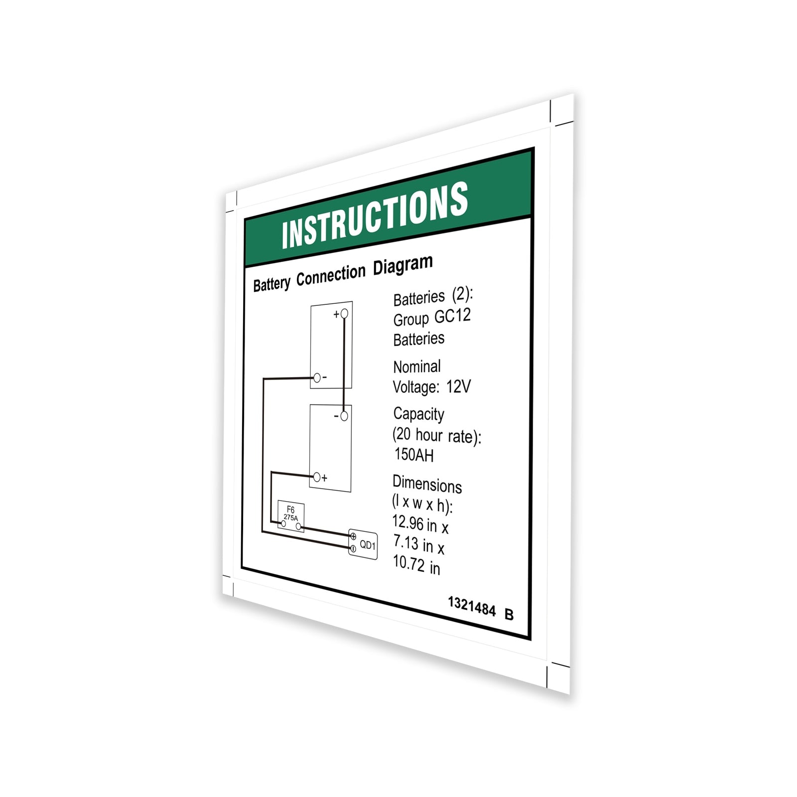 Genie Part # 1321484GT – Decal, Instruct, Battery Connect
