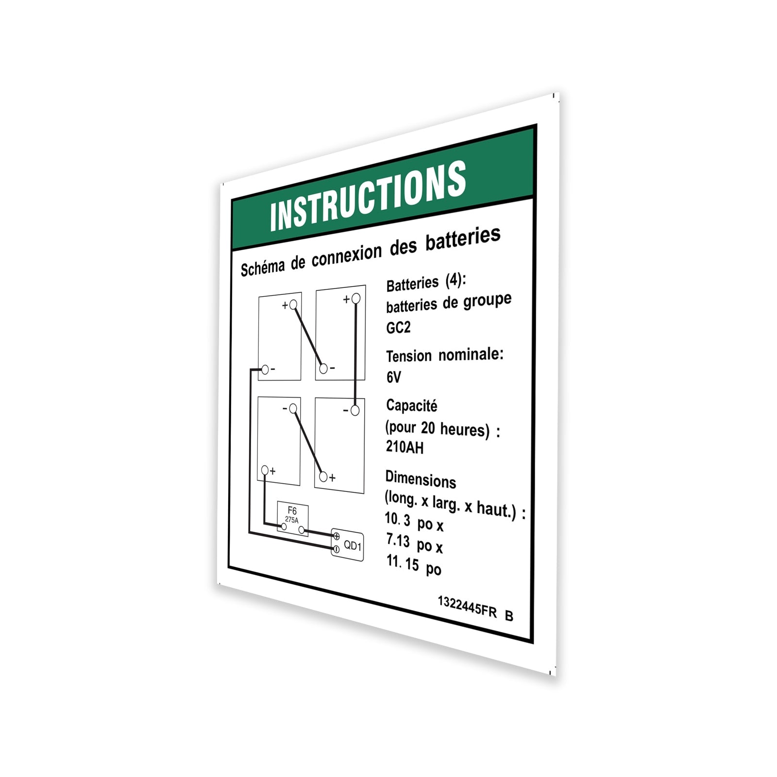 Genie Part # 1322445FRGT – Decal, Instruct, Battery Connect