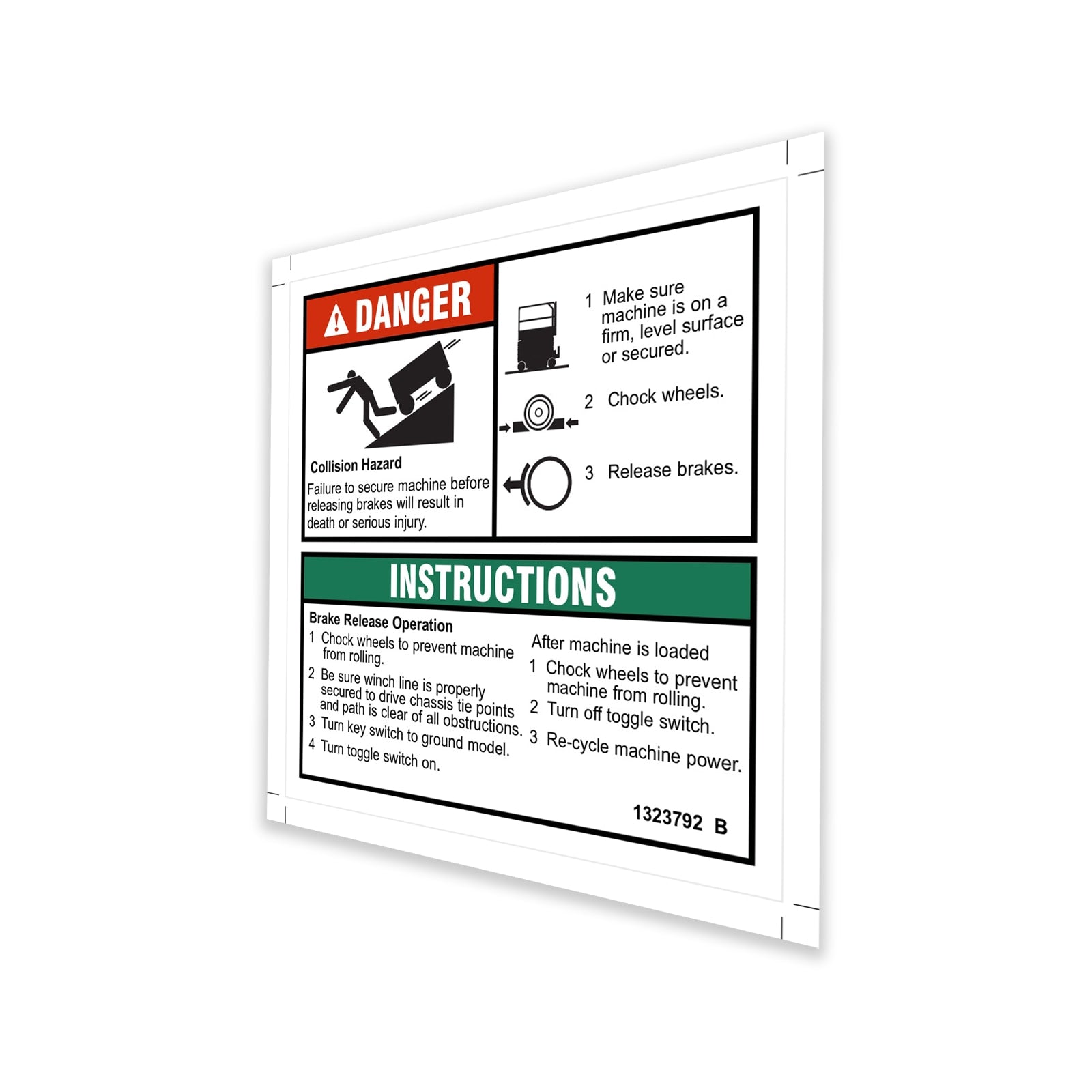 Genie Part # 1323792GT – Decal Danger Brake Rel Safety