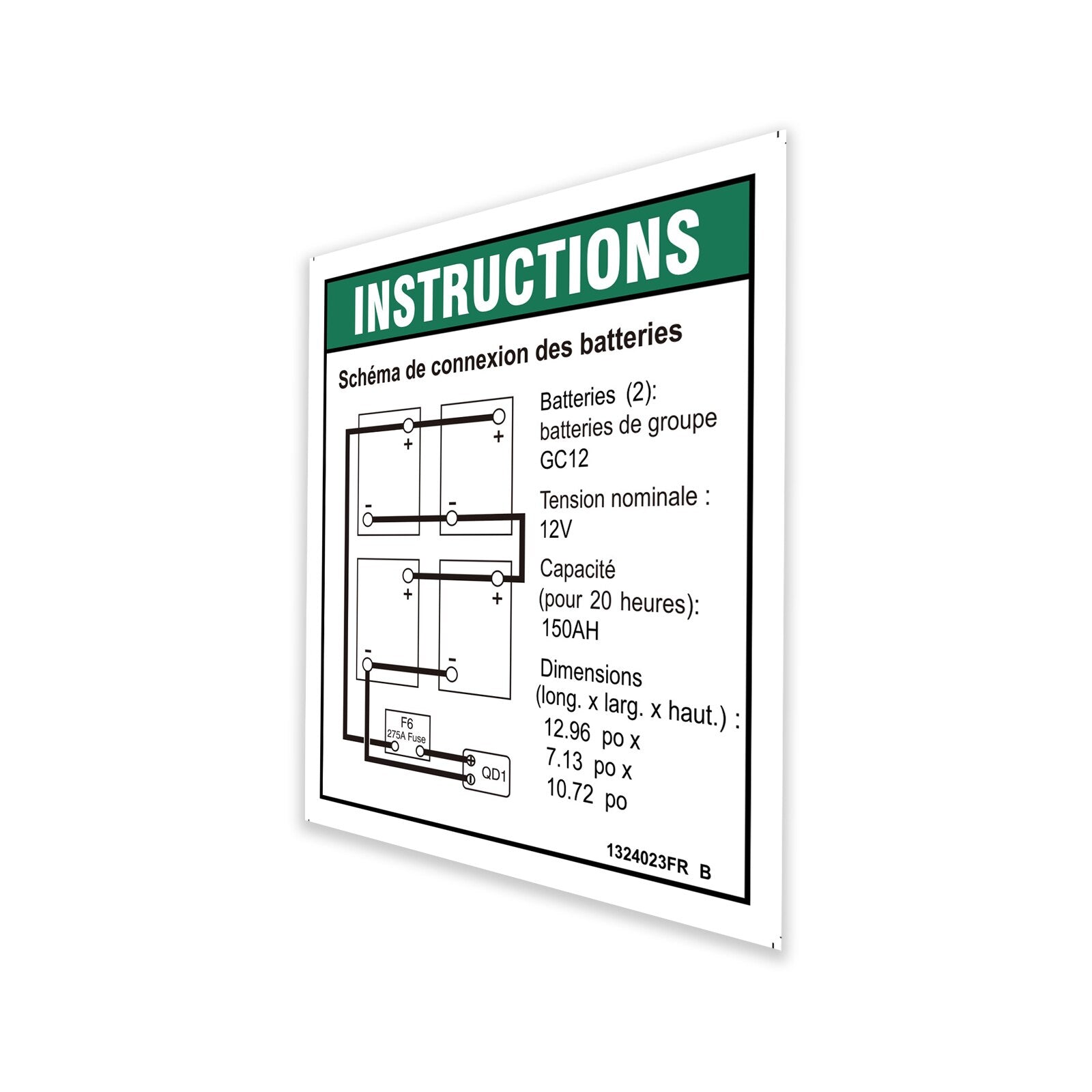 Genie Part # 1324023FRGT – Decal, Instruct, Battery Connect