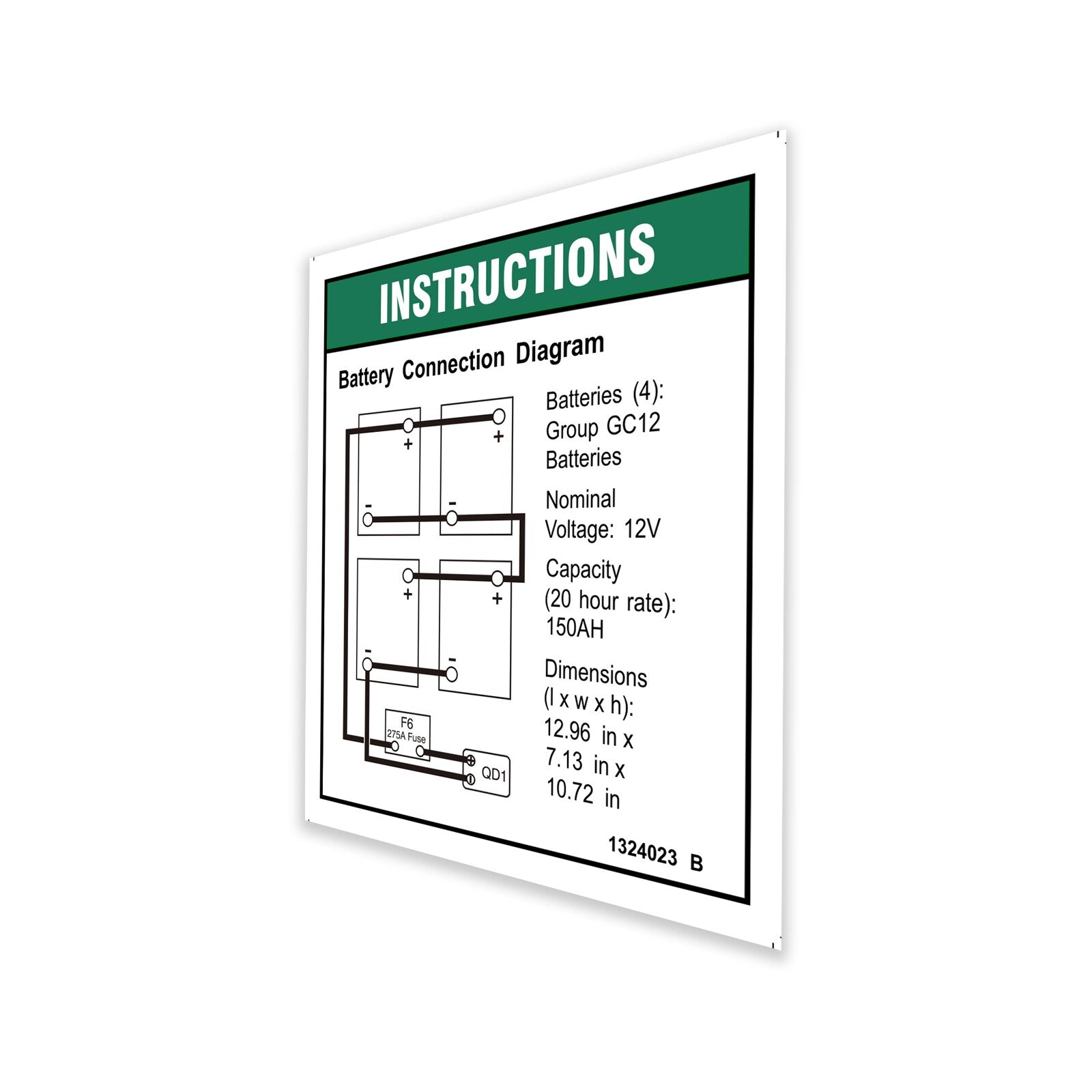 Genie Part # 1324023GT – Decal, Instruct, Battery Connect
