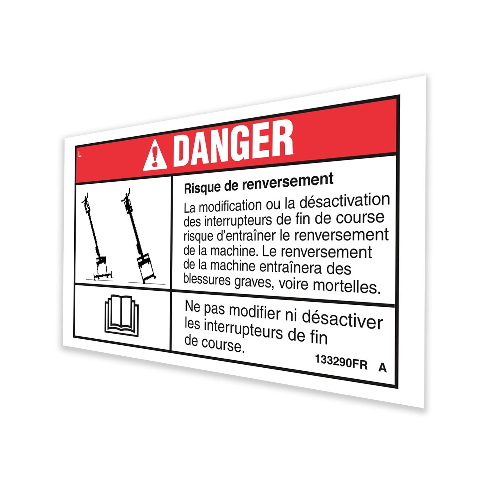 Genie Part # 133290FRGT – Decal, Danger Tip-Over, LMT Swtc