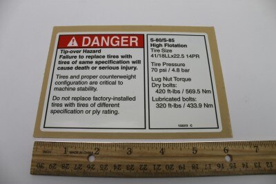 Genie Part # 133372GT – Tire Spec Label