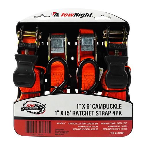 TowRight Cambuckle & Ratchet Strap 4-Pack