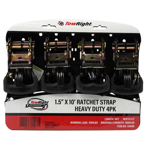 TowRight 1.5" x 10' Heave Duty Ratchet Strap, 4-Pack