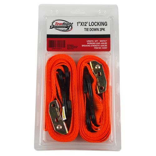 TowRight 1" x 12' Locking Tie Downs, 2-Pack