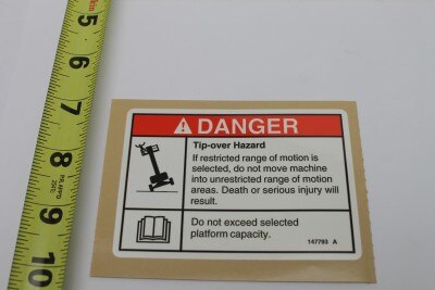 Genie Part # 147793GT – Decal, Danger, Tipover, Max Cap