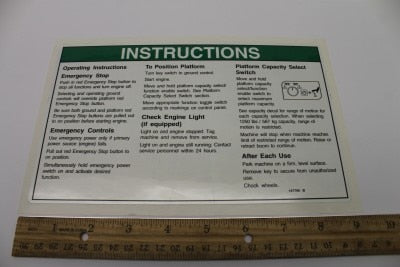 Genie Part # 147796GT – Decal, Oper Inst 60xc Grd