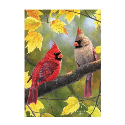Fall Cardinal Couple Suede Garden Flag