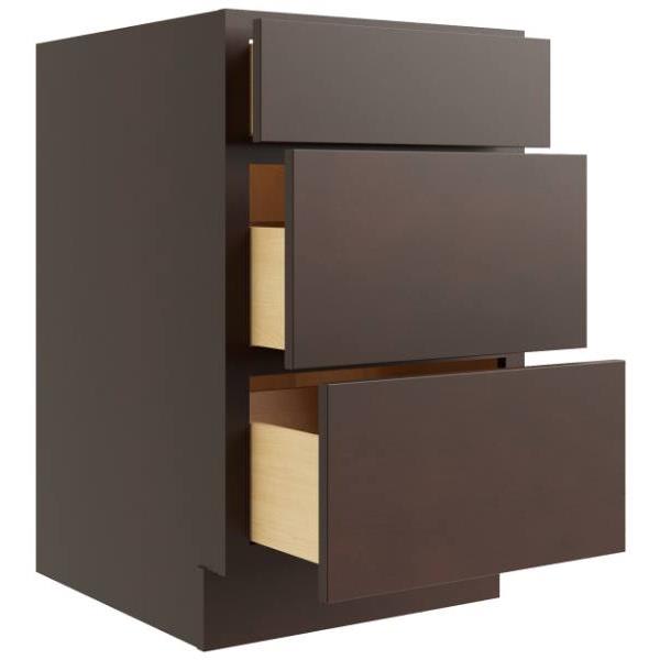 Cnc Cabinetry 18" W 3 Drawer Base Cabinet, Luxor Espresso