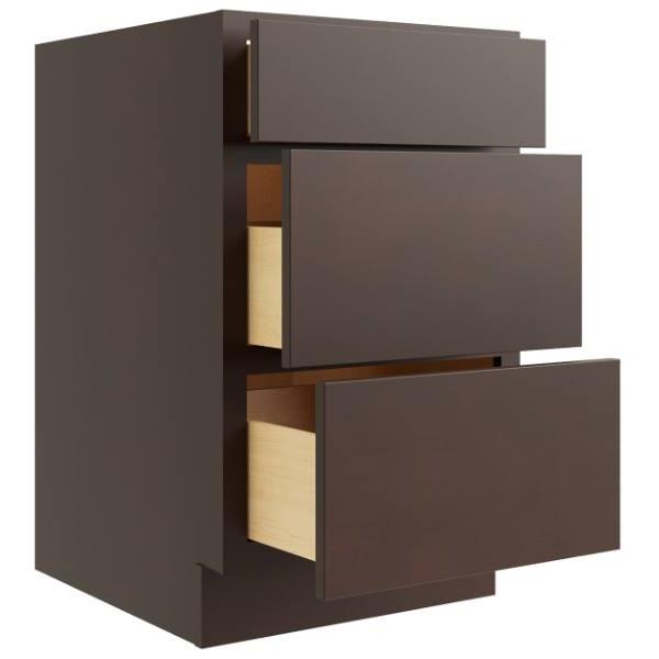 Cnc Cabinetry 15" W 3 Drawer Base Cabinet, Luxor Espresso