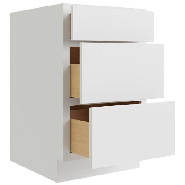 Cnc Cabinetry 18" W 3 Drawer Base Cabinet, Luxor White