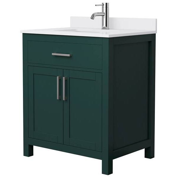 Wyndham Beckett 30" Green Single Vanity, White Marble Top, Nickel Trim