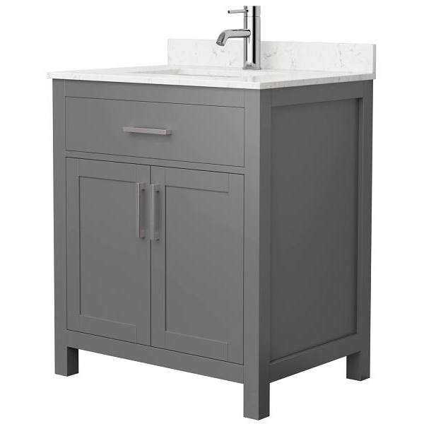 Wyndham Beckett 30" Dark Gray Single Vanity, Carrara Marble Top, Nickel Trim