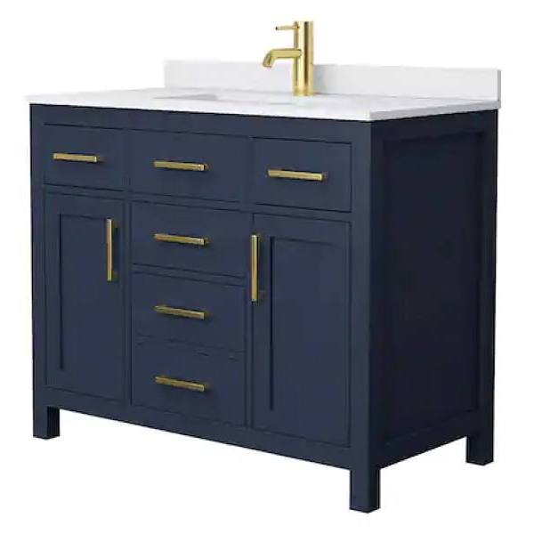 Wyndham Beckett 42" Dark Blue Single Vanity, White Marble Top