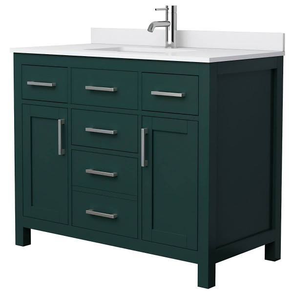 Wyndham Beckett 42" Green Single Vanity, White Marble Top, Nickel Trim