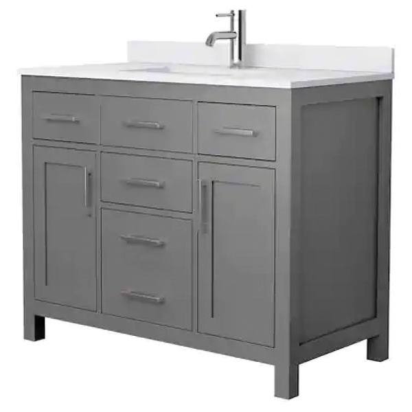 Wyndham Beckett 42" Dark Gray Single Vanity, White Marble Top