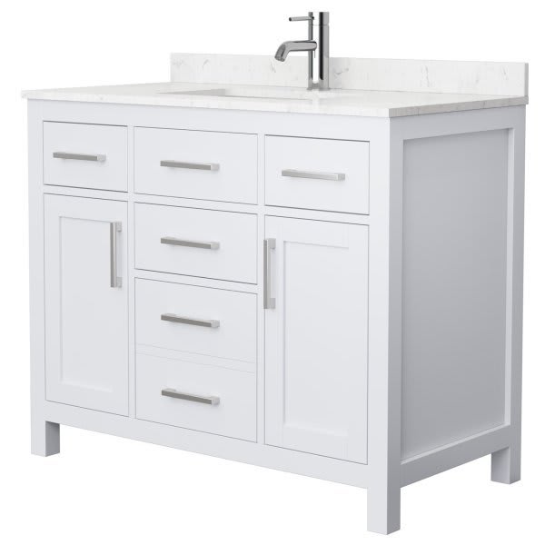 Wyndham Beckett 42" White Single Vanity, Carrara Marble Top