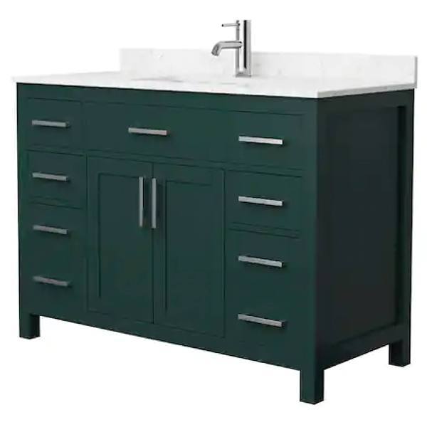 Wyndham Beckett 48" Green Single Vanity, Carrara Marble Top, Nickel Trim