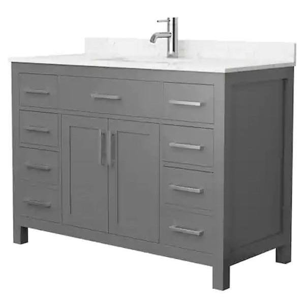Wyndham Beckett 48" Dark Gray Single Vanity, Carrara Marble Top, Nickel Trim