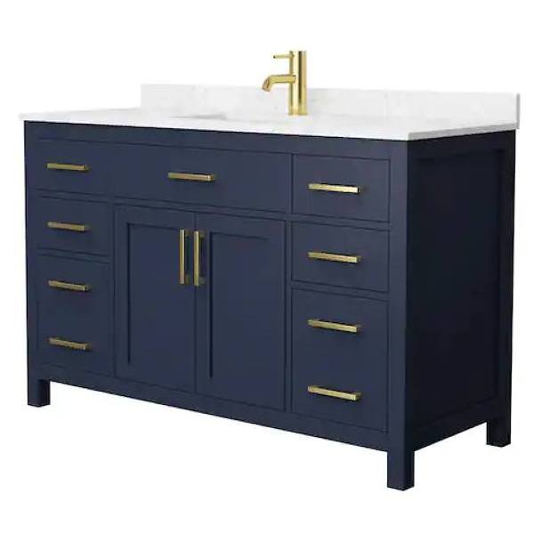Wyndham Beckett 54" Dark Blue Single Vanity, Carrara Marble Top