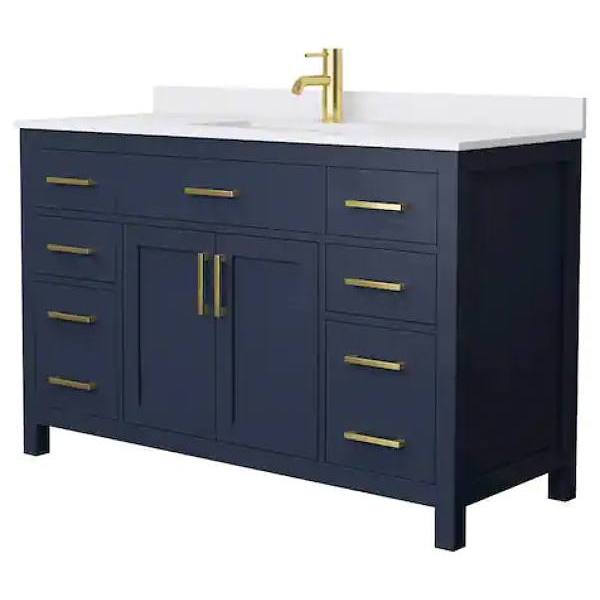 Wyndham Beckett 54" Dark Blue Single Vanity, White Marble Top