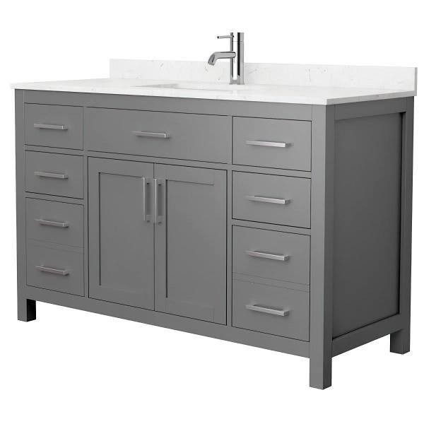 Wyndham Beckett 54" Dark Gray Single Vanity, Carrara Marble Top