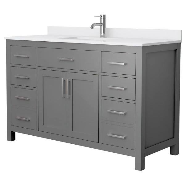 Wyndham Beckett 54" Dark Gray Single Vanity, White Marble Top