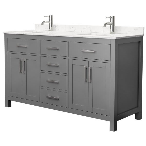 Wyndham Beckett 60" Dark Gray Double Vanity, Carrara Marble Top