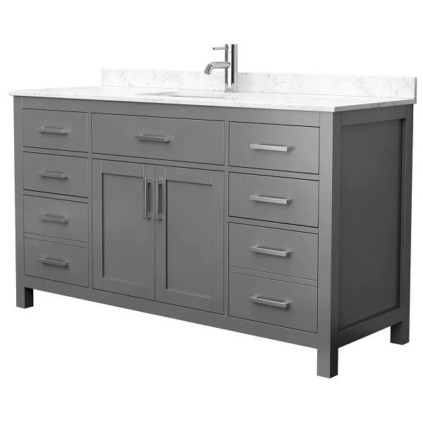 Wyndham Beckett 60" Dark Gray Single Vanity, Carrara Marble Top