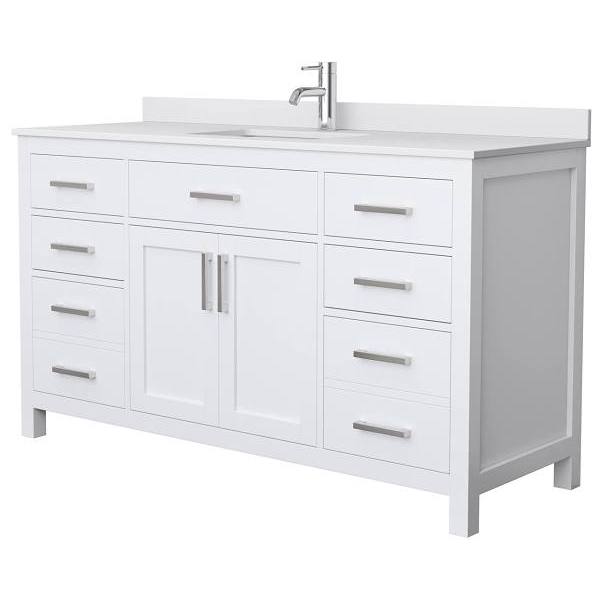 Wyndham Beckett 60" White Single Vanity, White Marble Top