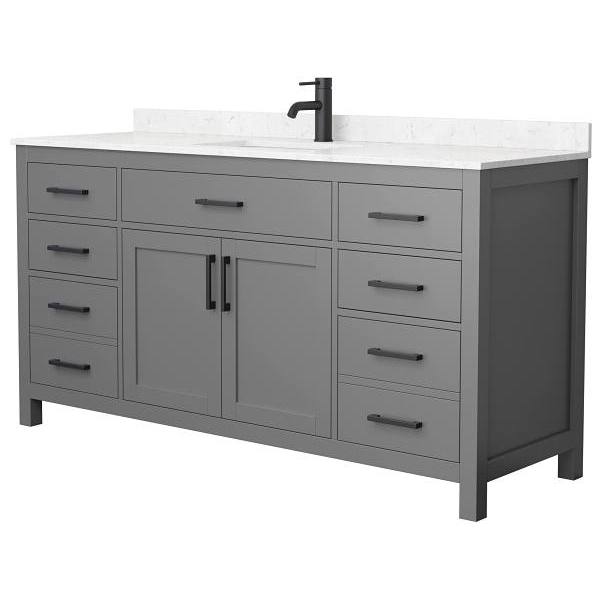Wyndham Beckett 66" Dark Gray Single Vanity, Carrara Marble Top, Black Trim