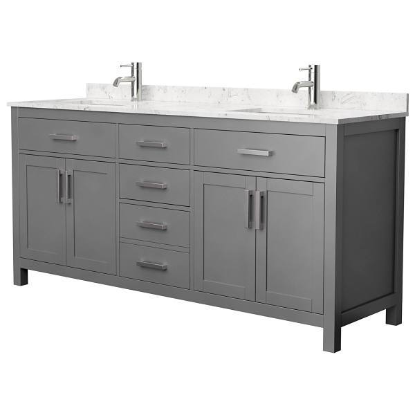 Wyndham Beckett 72" Dark Gray Double Vanity, Carrara Marble Top