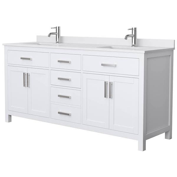 Wyndham Beckett 72" White Double Vanity, White Marble Top