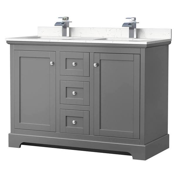 Wyndham Avery 48" Dark Gray Double Vanity, Carrara Marble Top