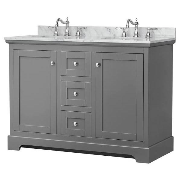 Wyndham Avery 48" Dark Gray Double Vanity, Carrara Marble Top, Oval Sinks